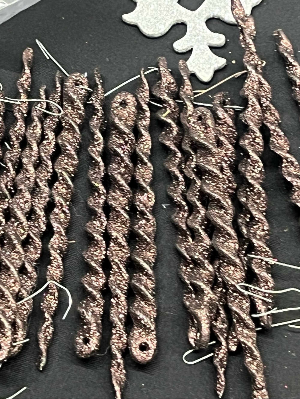 Rose Gold Christmas Spiral Ornament Hangers Plastic Glitter Hanging Solid